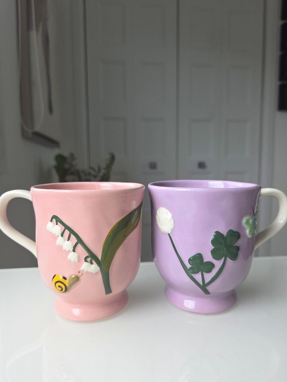 Anthropologie Pink And Purple Ceramic Faye Mugs